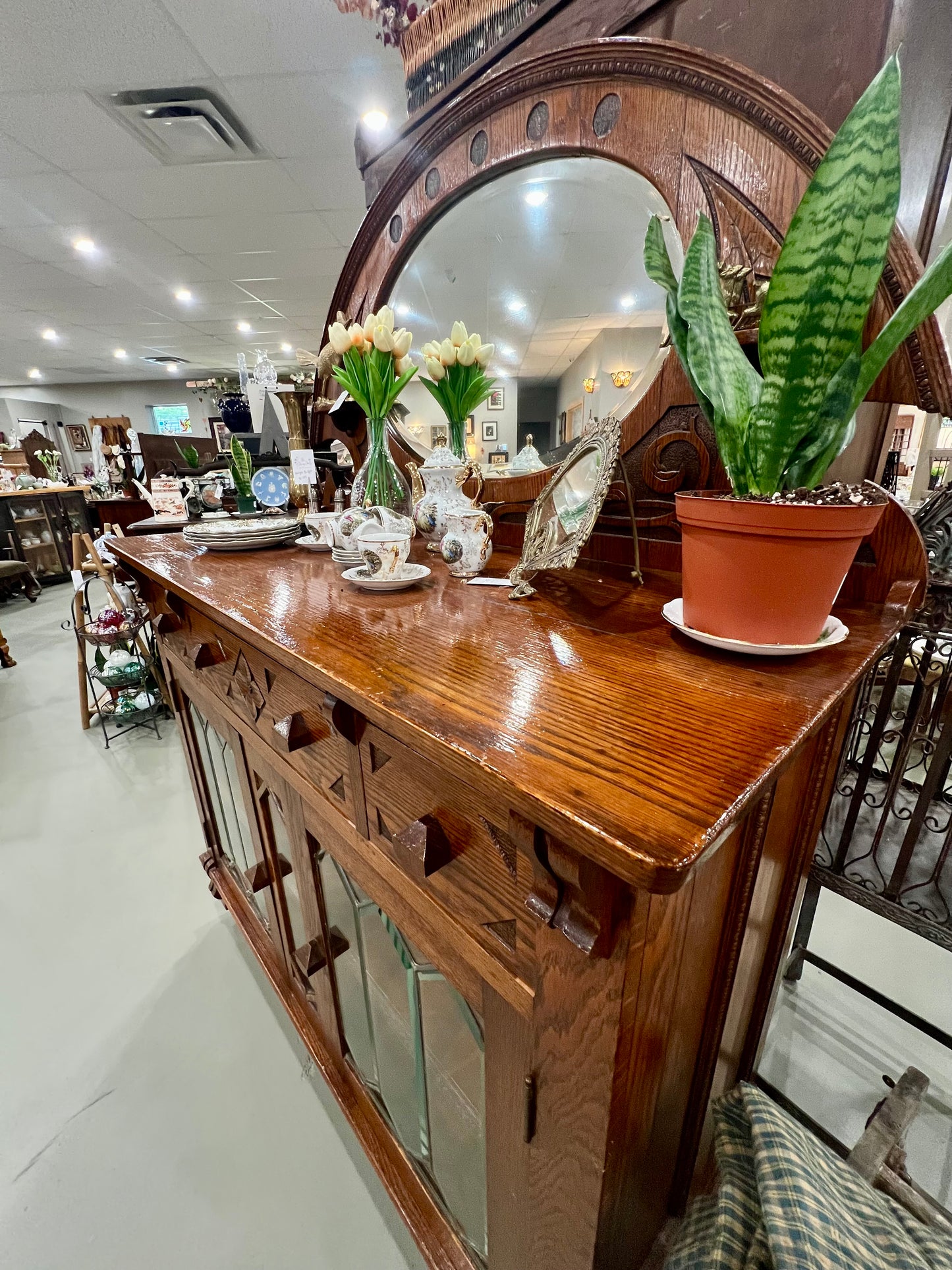 Antique buffet with leaded glass