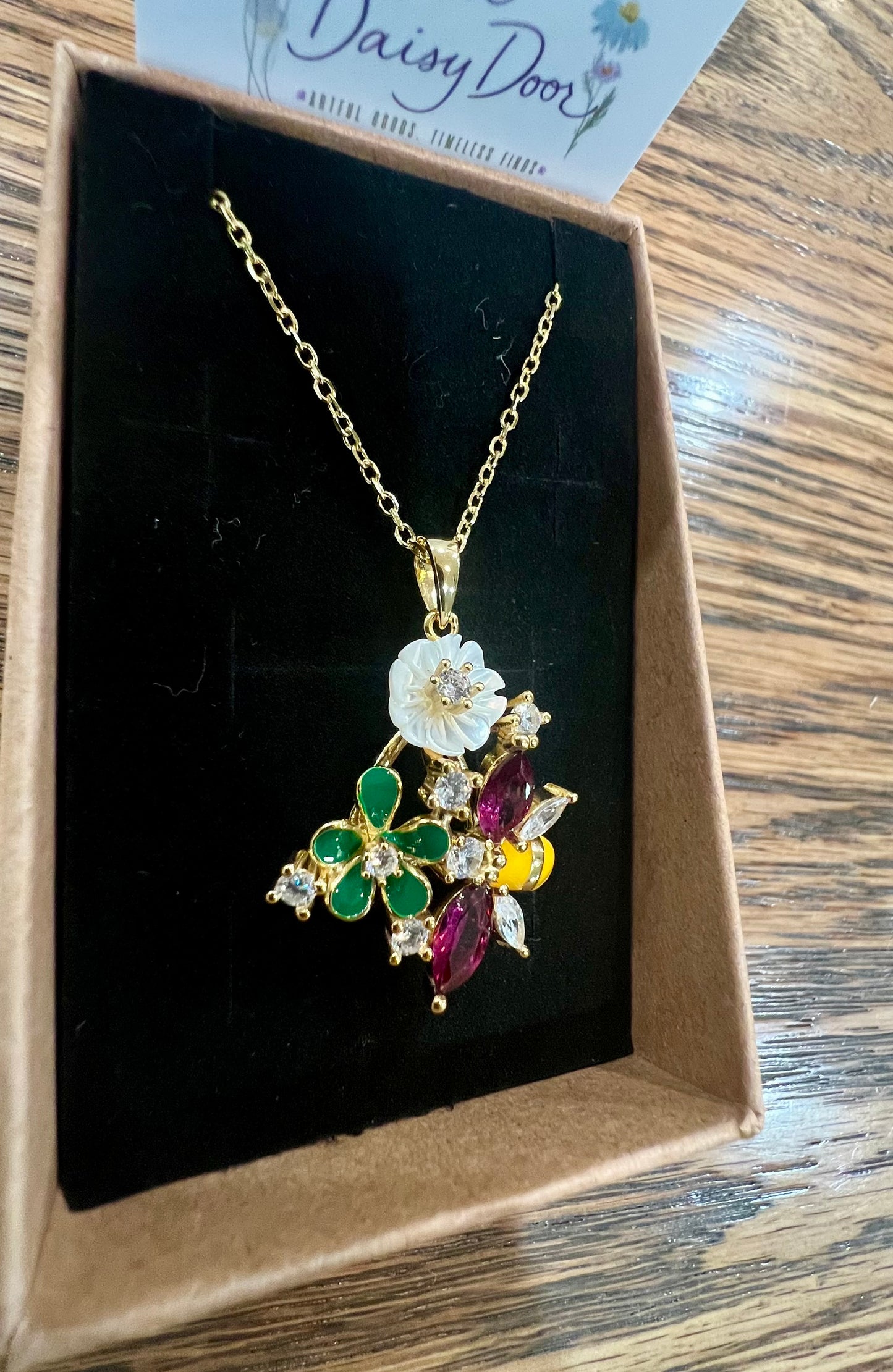 Sterling rhodolite, garnet, enamel necklace