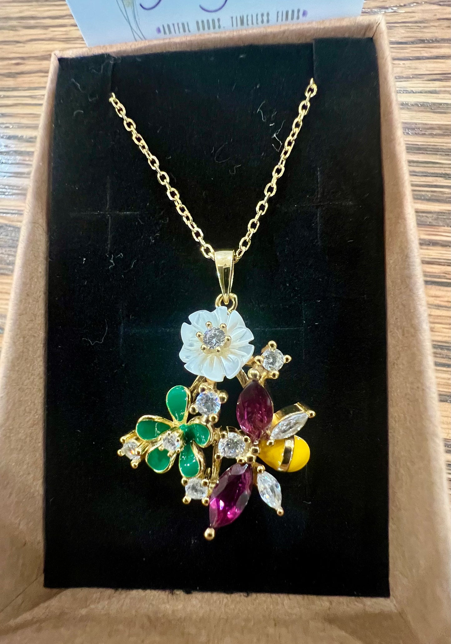 Sterling rhodolite, garnet, enamel necklace