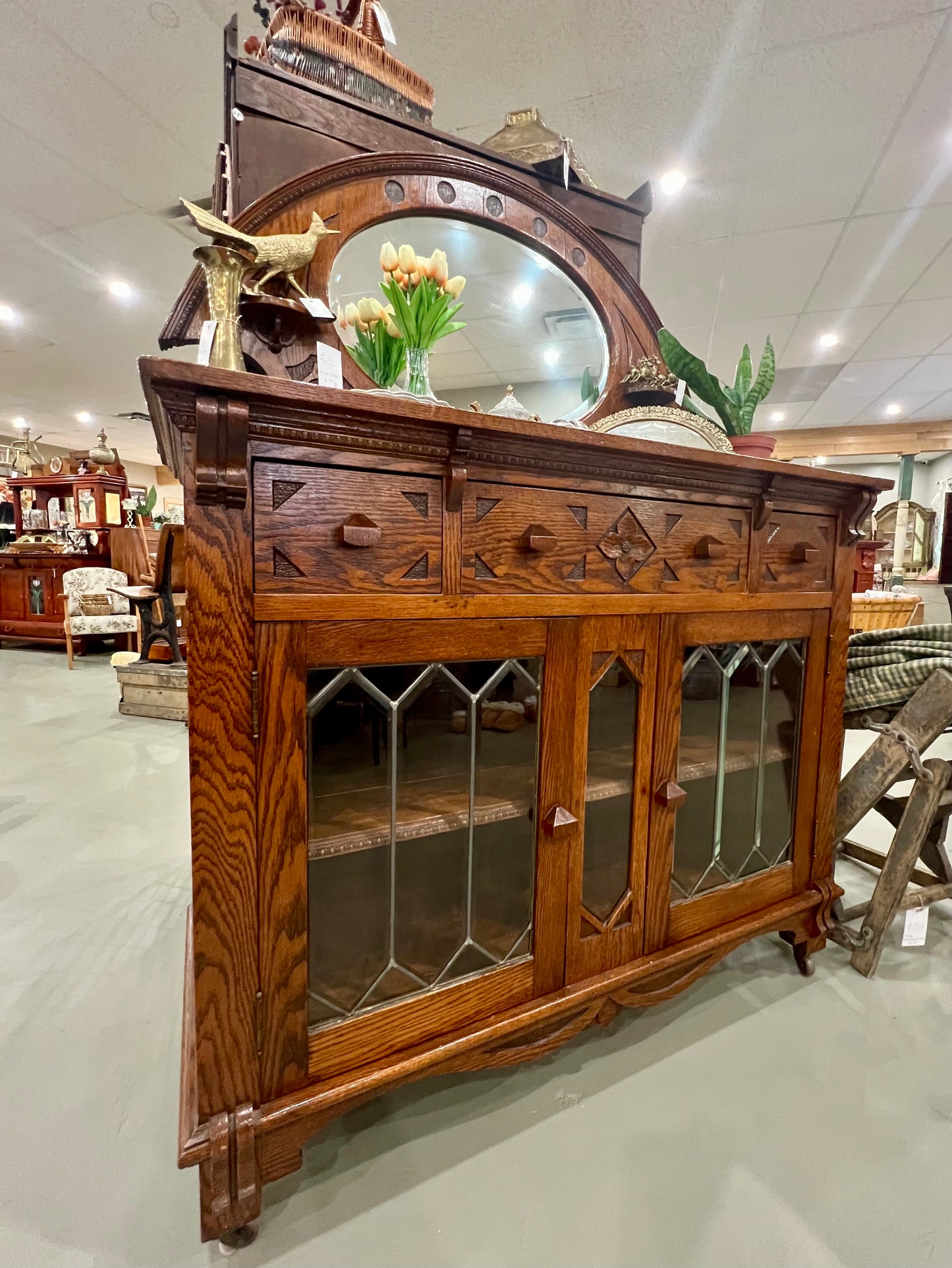 Antique buffet with leaded glass