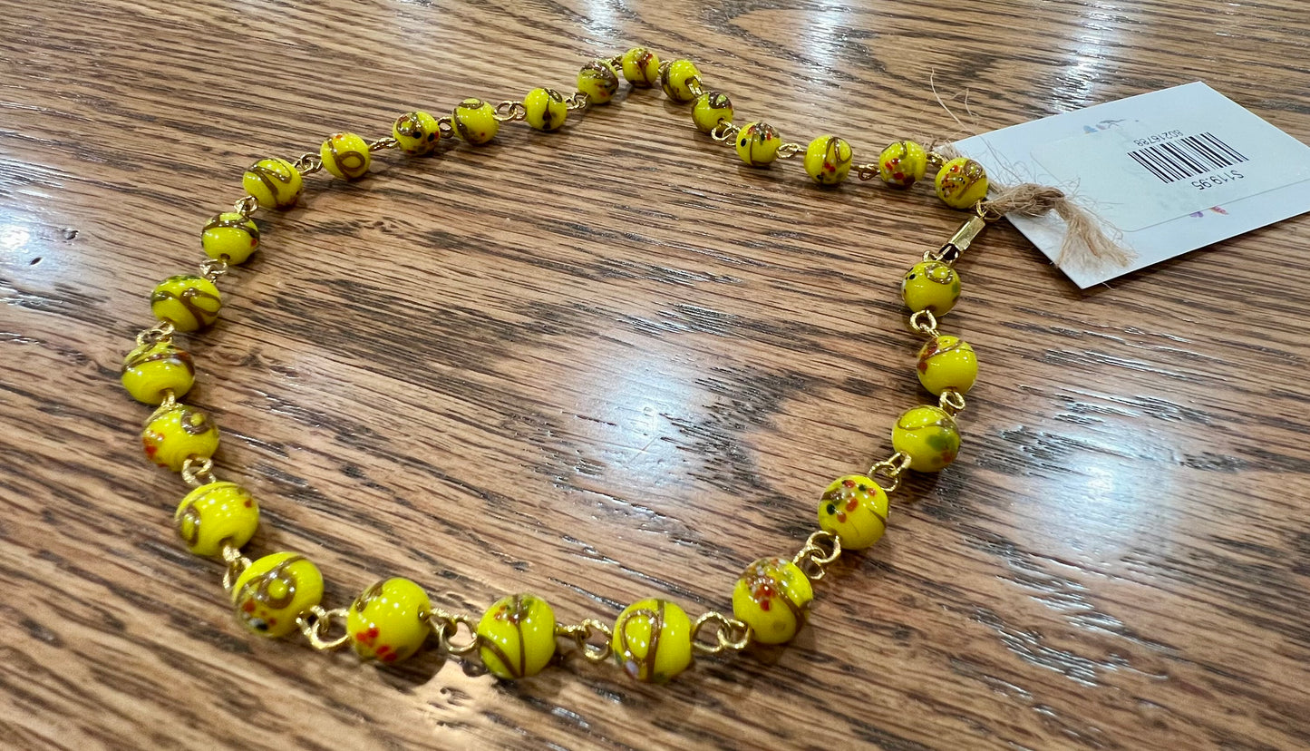 Yellow glass bead necklace
