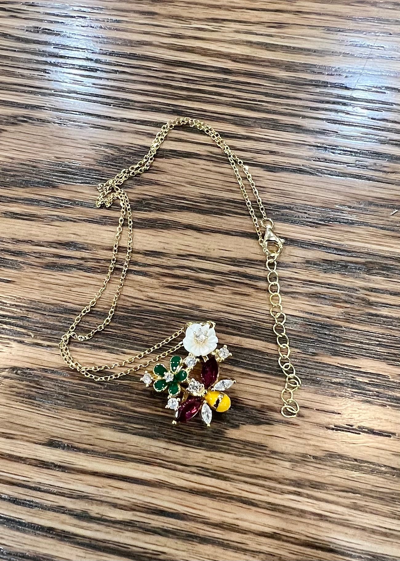 Sterling rhodolite, garnet, enamel necklace