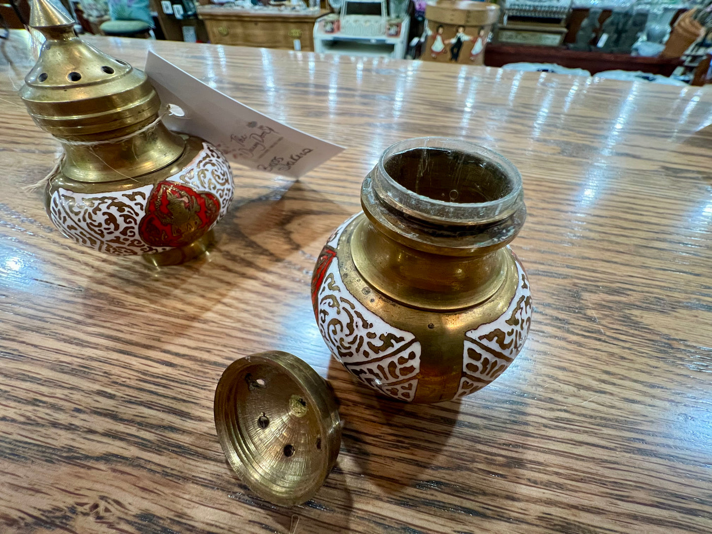 brass salt and pepper shakers