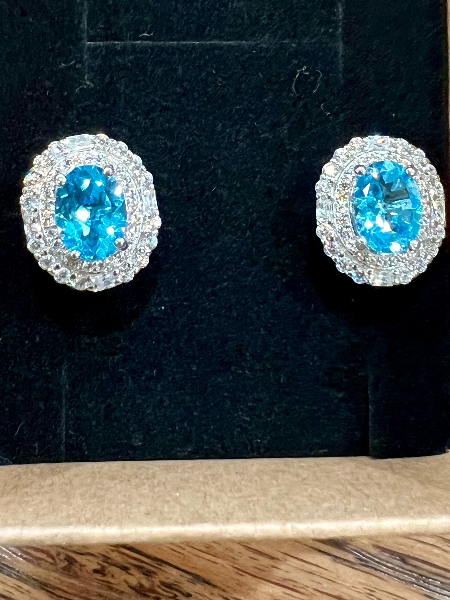 Sterling Oval Swiss Blue Topaz earrings
