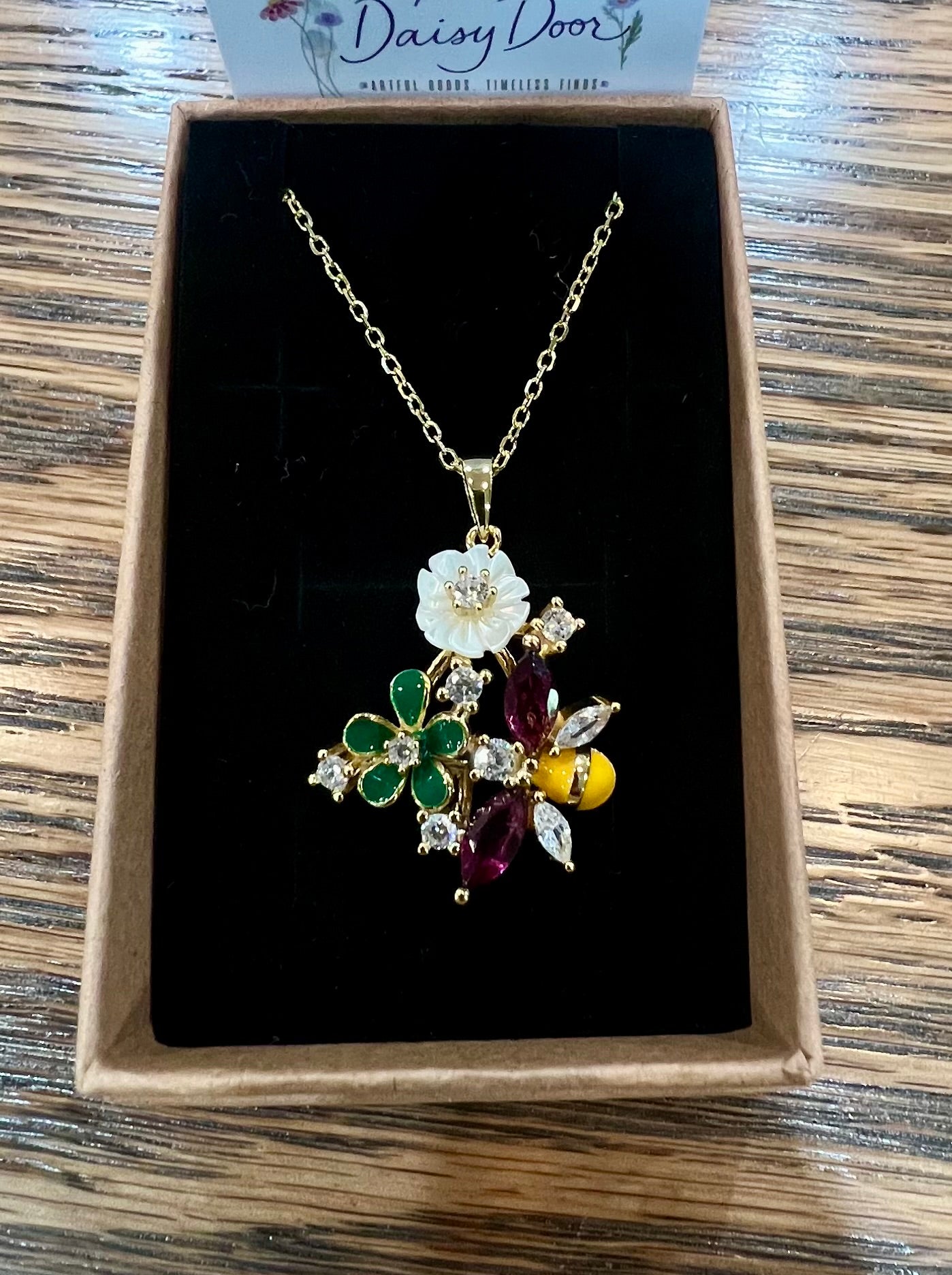 Sterling rhodolite, garnet, enamel necklace