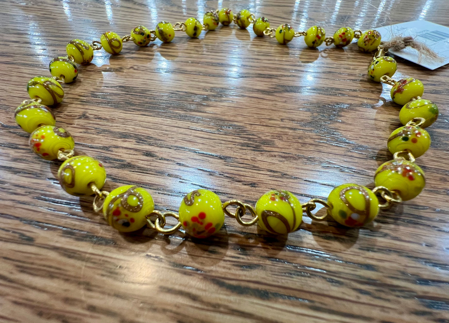 Yellow glass bead necklace